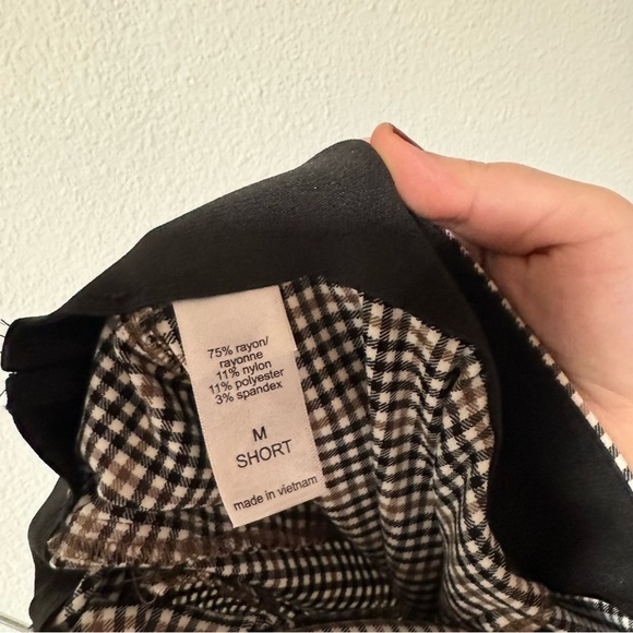 Plaid Pull On Creased Pants Medium Short Crop Checker Bengaline Tan/Brown Black - Picture 5 of 8